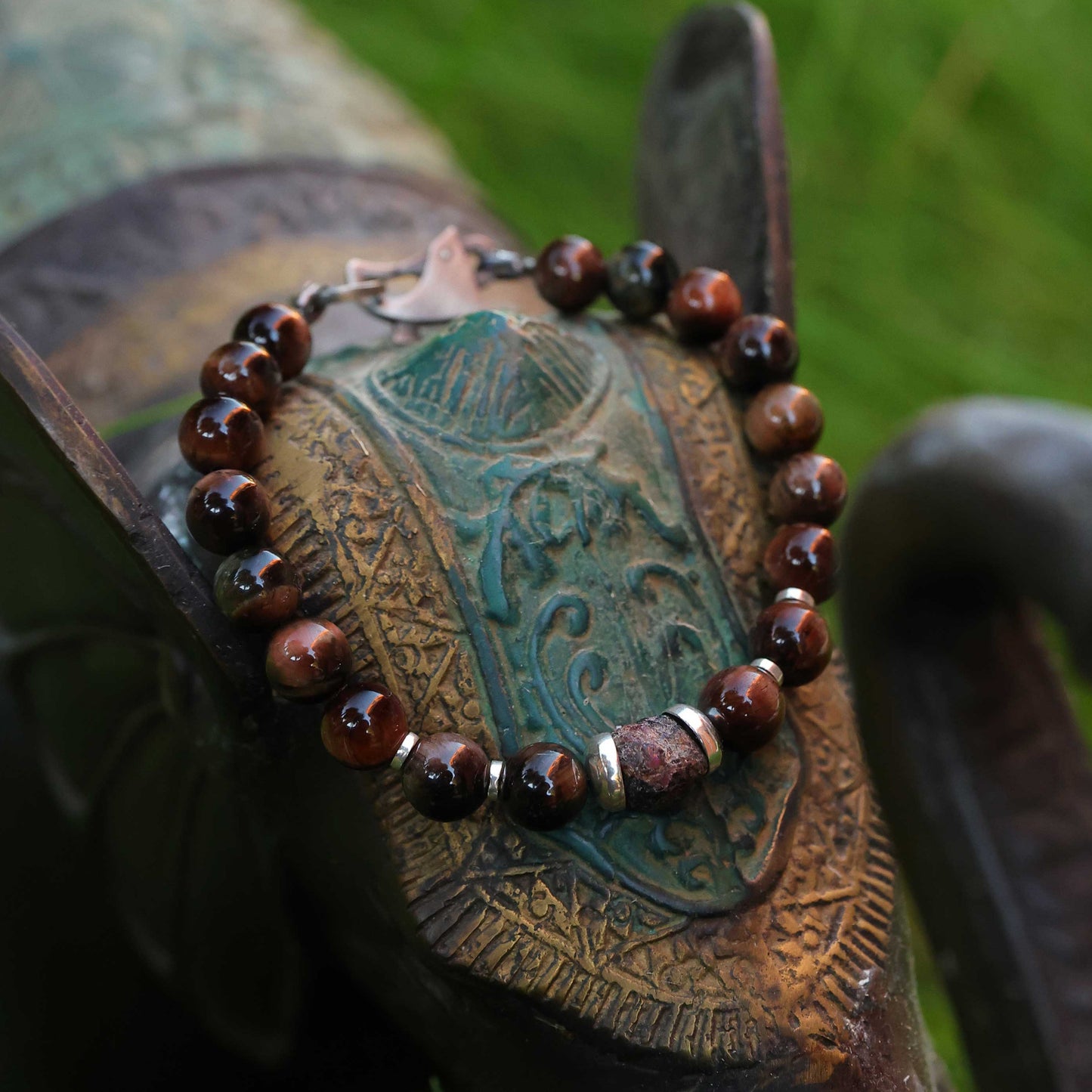 Tiger eye & raw garnet bracelet