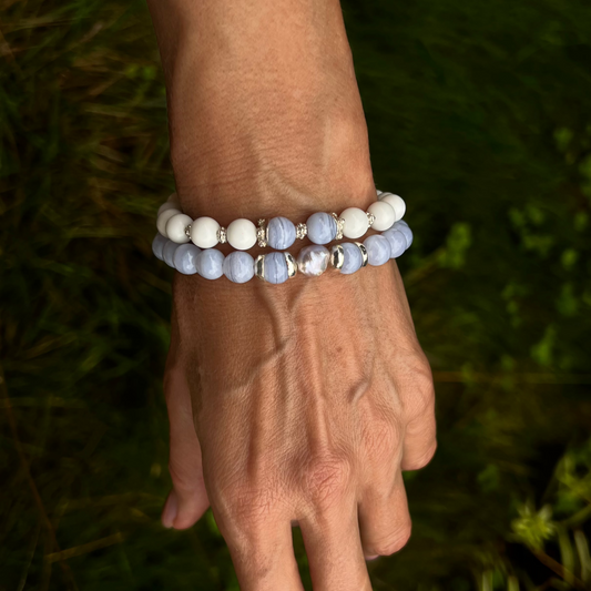 CHALCEDONY, WHITE AGATES & BAROQUE PEARLS